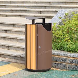 现代特殊设计圆形公园垃圾桶户外金属垃圾箱大容量储物容器 - Product Image 1