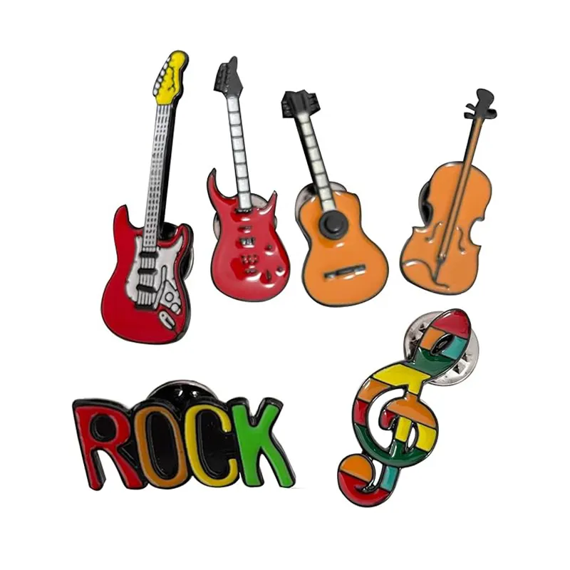 Alfinete De Lapela De Esmalte Musical Conjunto De Ouro Broche De Instrumento De Música Broche De Liga De Desenhos Animados Violino De Guitarra Elétrica Notas Rock Badge Pin