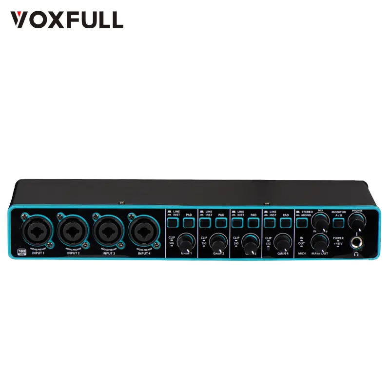 Voxfull-Mini mezclador de 4 canales UMC404, 4x4, 24 bits, 192 kHz, consola DJ, grabación de sonido, tarjeta de Podcasting, instrumento musical de estudio