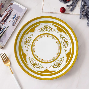 Factory Wholesale Luxury Ceramic Rotundity Charger Plate Gold Border Bone China Tableware Set - Product Image 5