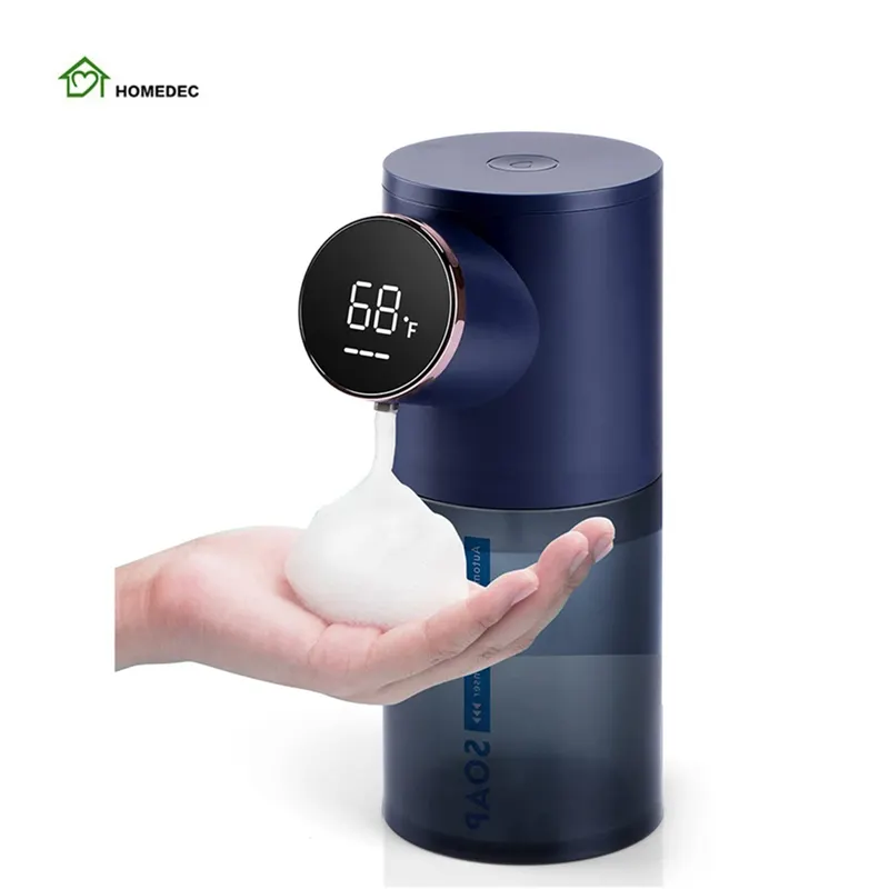 Dispensador de sabão líquido sem toque, dispensador automático de sabão espumante com display de temperatura