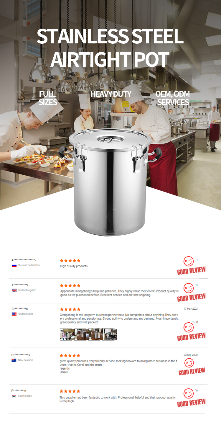 Commercial kitchen large 60L airtight stainless steel container barrel pot with seal lid
