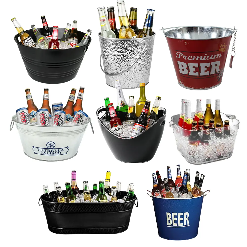 Logo stampato completo rame argento nero oro plastica metallo colore personalizzato 3.5L 7L 8L 10L 12L secchiello per il ghiaccio della birra per la promozione