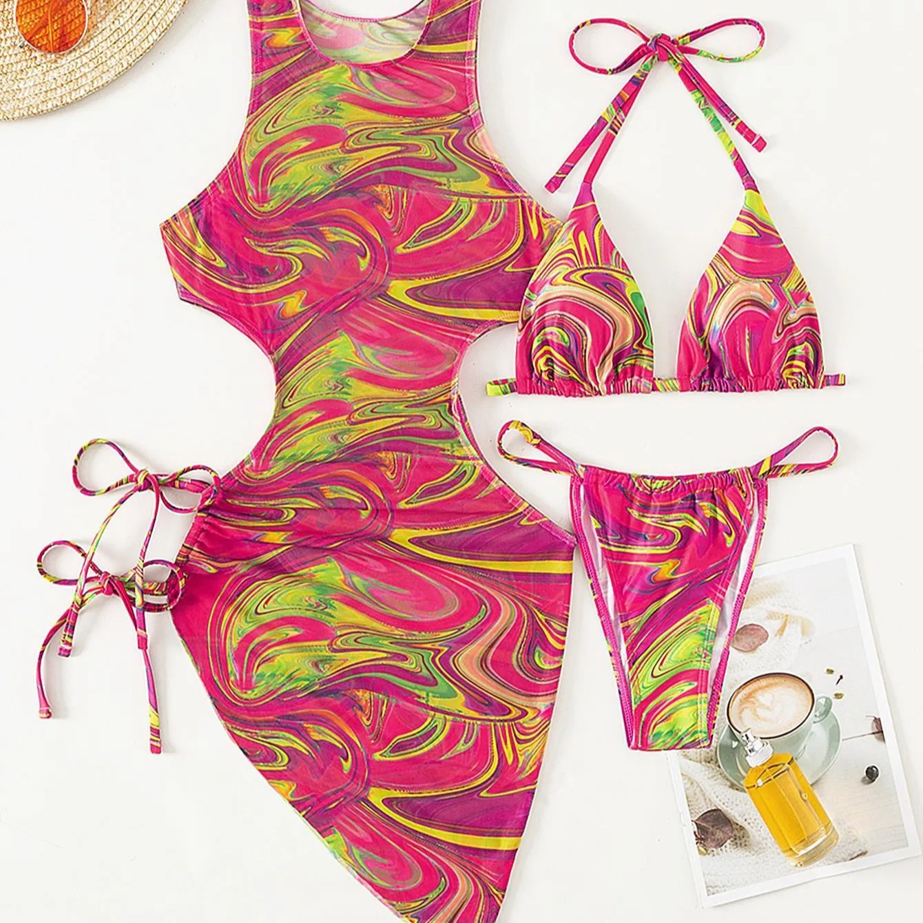 Conjunto de bikini de 3 piezas para mujer, traje de baño para playa, 2023