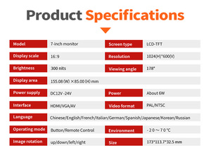 Compact 7-Inch H-DMI TFT <strong>LCD</strong> <strong>Monitor</strong> for Portable Use HD Display <strong>with</strong> DC12-24V Support for Industrial &amp; Home Surveillance - Product Image 5