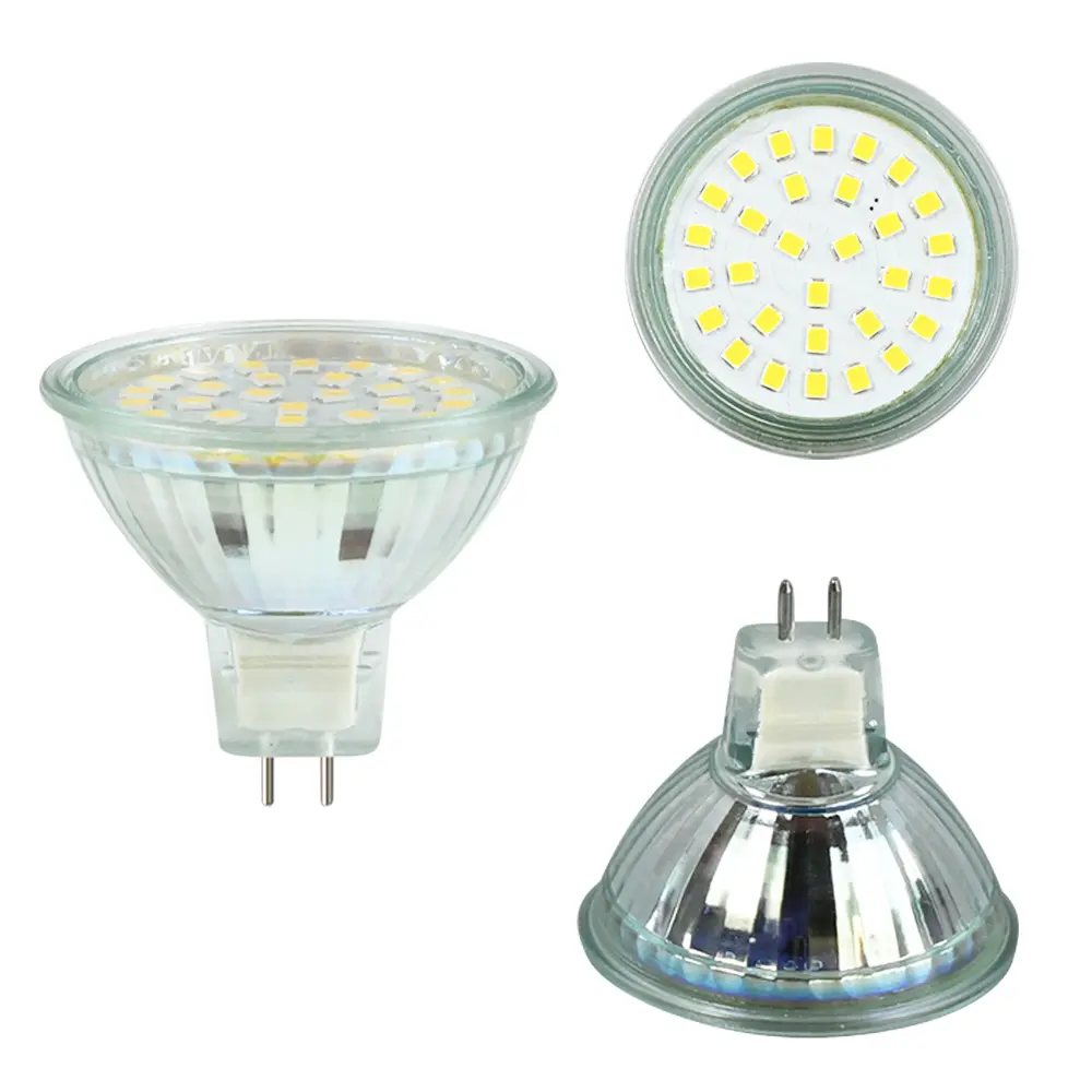 Vidrio LED mr16 bombilla SMD chip 2700K blanco frío 12V bajo voltaje MR16 foco GU5.3 bombilla led 500 lúmenes iluminación de pista regulable