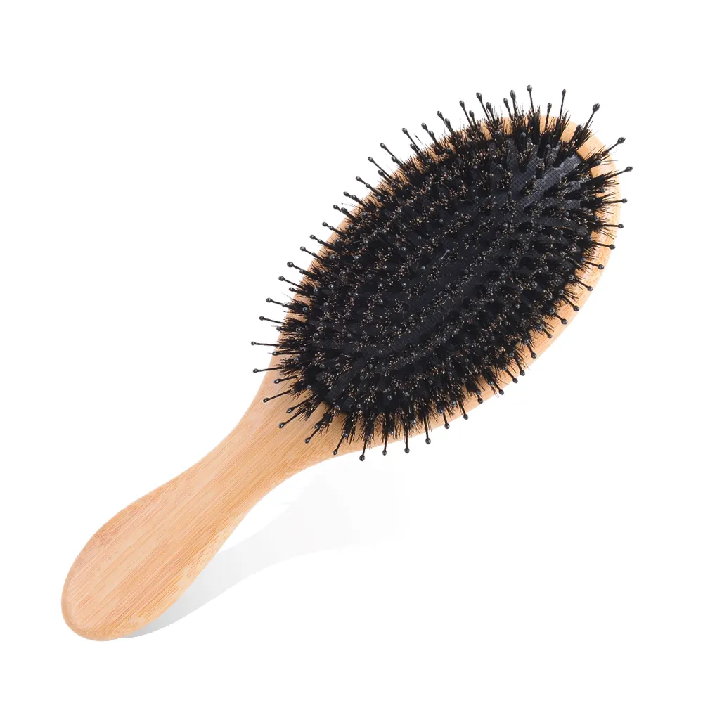 Best sell Eco-friendly Bamboo Handle Massage Hair Brush Boar bristle Hair Wood Message Comb Set for hair care