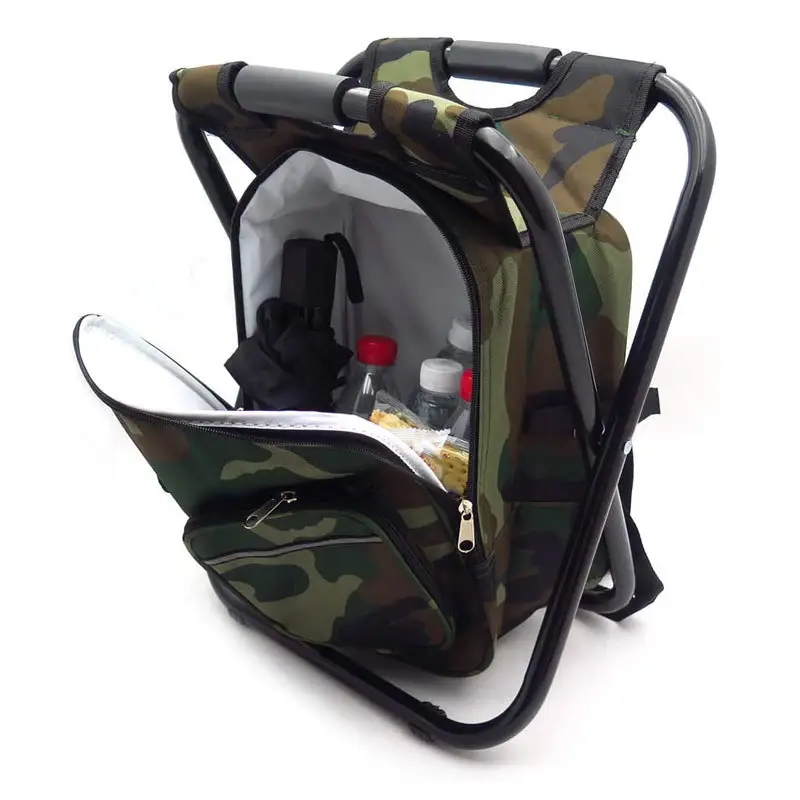 Outdoor Camping Hunting Fishing Collapsible Camouflage Chair Multifunction Folding Seat Stool with Backpack and Cooler Bag