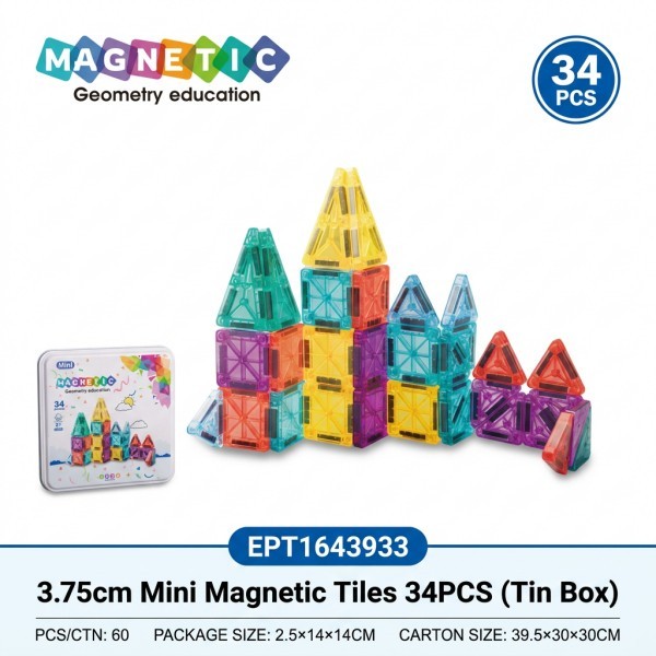 EPT1643933-3.75cm Mini Bloques Magnéticos 34 Piezas (Caja de Lata)