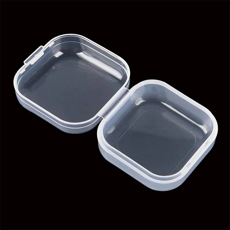 3,5*3,5*1,5 cm Mini-Aufbewahrung sbox Transparente quadratische Kunststoff box Ohrringe Schmuck Verpackung Aufbewahrung Kleine quadratische Schachtel Schmuck
