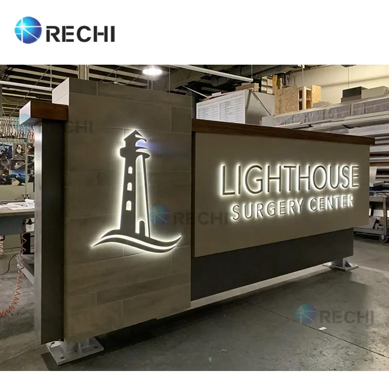 RECHI Publicité Boîte à Lumière Signalisation De Magasin En Métal 3D A Mené Le Signe Illuminé Lettre Led Rétro-Éclairé Signe D'acier Inoxydable Brossé Visage