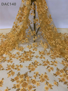 华丽的红色织物贴花缎面花边珠饰织布非洲绣花网花边 - Product Image 5