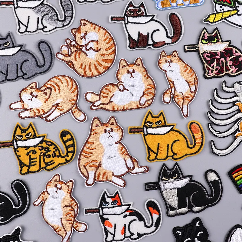 Funny Cat Embroidery Iron On Patches For Jeans Clothes DIY Cartoon Cat Applique Sew On Sticker Wholesale DIY Custom Factory