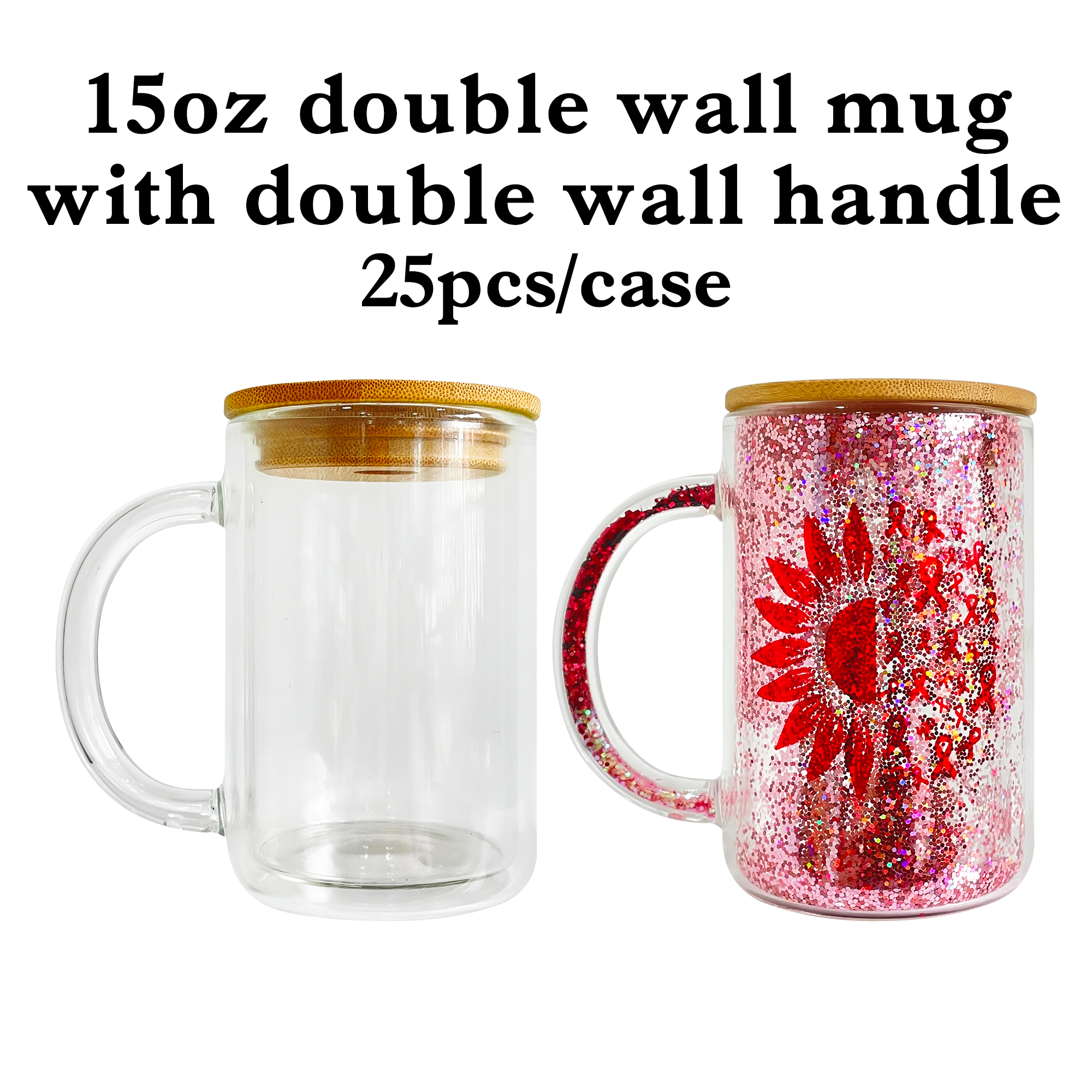 Tazas de 15 oz con diseño de bola de nieve y asa hueca con forma de bola de nieve