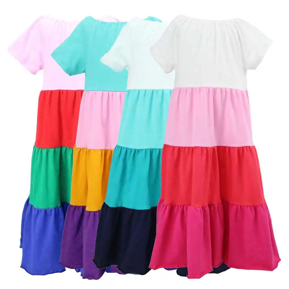 Платья-макси из хлопчатобумажной ткани, платье для маленьких девочек, детская одежда, детская одежда, Летнее Длинное платье с оборками