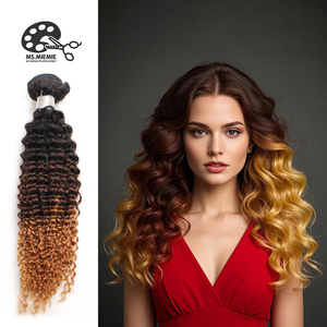 Ms.Miemie 10A sınıf 100% bakire Remy çin uzantıları derin dalga Jerry kıvırmak stilleri degrade atkı T1B/4/27 # su sapıkça kıvırmak - Product Image 1