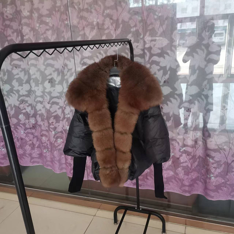 Black+brown fox fur collar