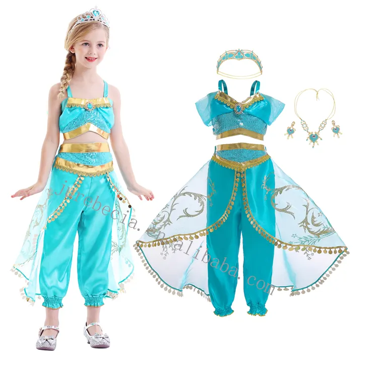 Costumes de télévision et de film Halloween carnaval noël deux pièces enfants Aladdin filles danse Jasmine princesse Cosplay Costume