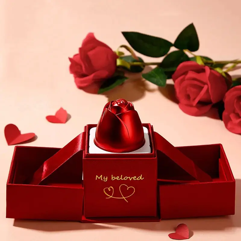 Caja de embalaje de joyería de plástico de metal colgante de anillo de collar de elevación de rosa de San Valentín de gama alta