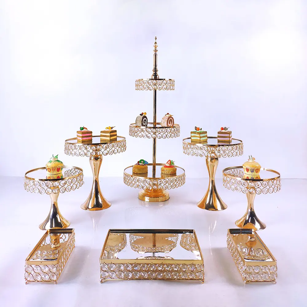 3 à 16 pièces cristal rond bonbons Cupcake gâteau support décorations ensemble, fête mariage accessoires or argent Dessert plateau pièce maîtresse