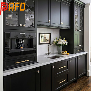 ארון מטבח מפואר מותאם אישית קוורץ ארון בגדים עם אביזרים פרימיום בסגנון צרפתי בסגנון מט שחור - Product Image 1