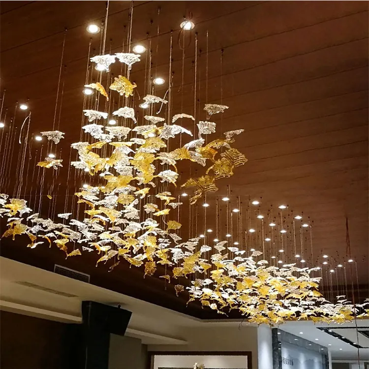 Maple Leaf Shape Light Decoration Luxury Hotel Lobby Banquet Hall Gold Custom Large Led Chandelier