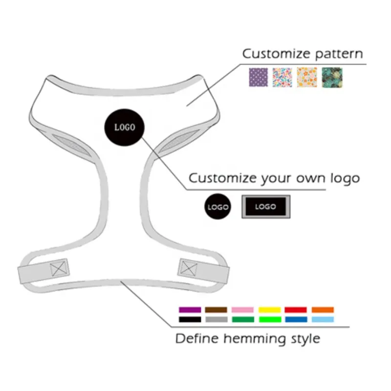 사용자 정의 럭셔리 애완 동물 액세서리 칼라 가죽 끈 조정 가능한 개 하네스 조끼 2022 애완 동물 용품 네오프렌 개를위한 풀 하네스 없음