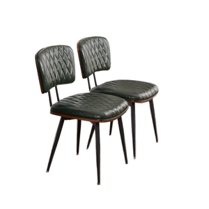 Juego de sillas de cocina modernas para comedor, piel sintética tapizada con respaldo, patas metálicas resistentes en verde - Product Image 1