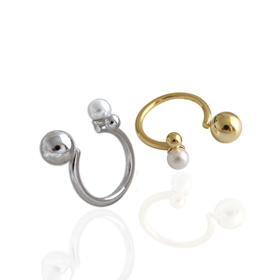 Минималистичное открытое серебряное кольцо в Корейском стиле, кольца в стиле бохо из стерлингового серебра 925 пробы с жемчугом и бусинами