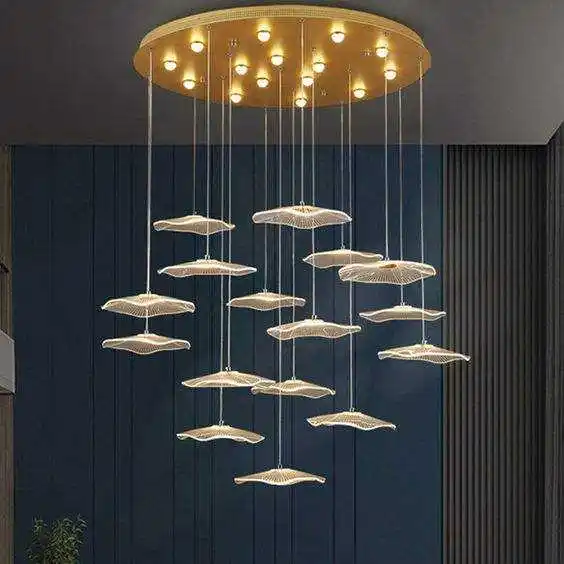 Acrylic Lotus Leaf Design Led Ceiling Lamp Lighting Chandelier Gold Luxury Modern For Staircase Home Deco Easy Energy Saving