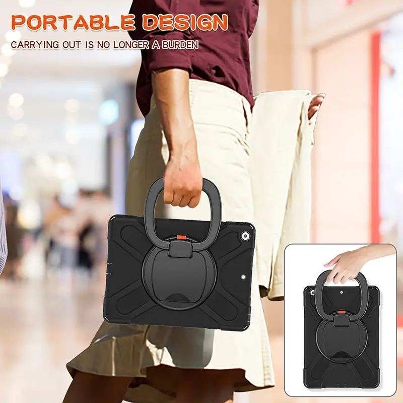Heavy Duty Shockproof with Built-in Kickstand and strap for iPad 10.2 8th/7th Generation Case with Pencil Holder