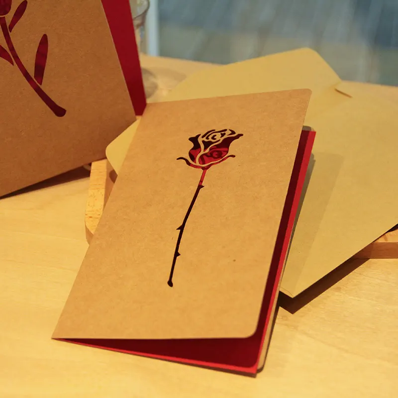 Wholesale bulk stock Customized Design Kraft Paper Laser Cut Wedding Invitation happy Valentine's Day greeting Card