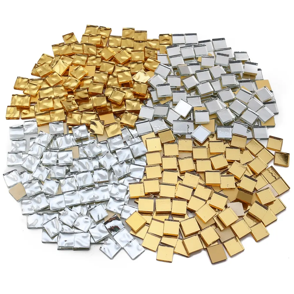 Mosaico de lujo de vidrio dorado de 24k, chips de mosaico de papel de aluminio dorado, bricolaje, obra de arte