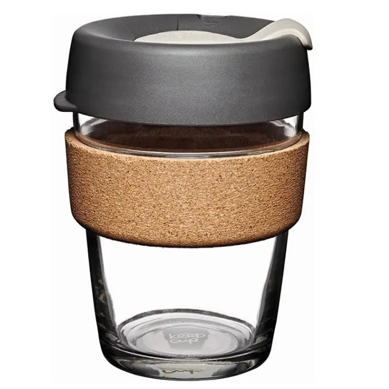 Tasse à café réutilisable en verre de 12 oz de haute qualité résistant à la chaleur tasse à café en verre à manchon en liège avec couvercle en silicone