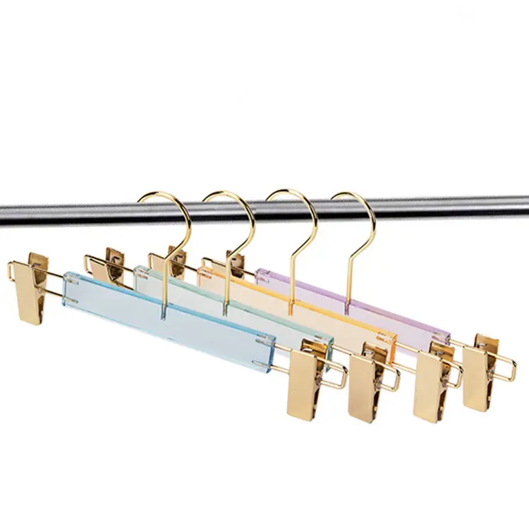 LEEKING Color acrylic luxury clothing display trouser rack with clip fashion crystal trouser rack