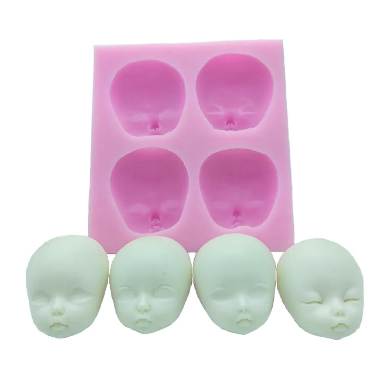 4pcs 3d crianças boneca cabeça DIY silicone epóxi resina gesso jogar massa argila moldes