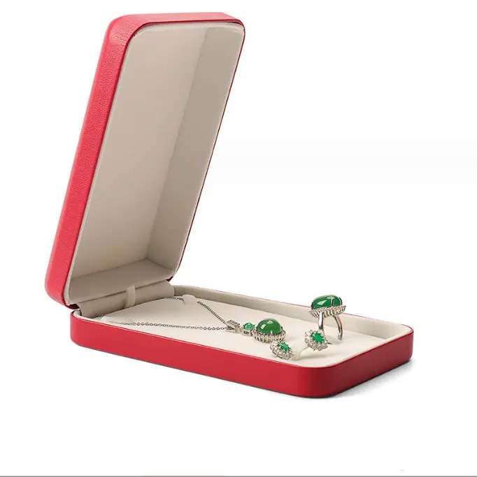 Petit ensemble rouge boîte d'emballage de bijoux en cuir PU logo personnalisé bijoux boîte en métal anneau boucles d'oreilles collier affichage paquet