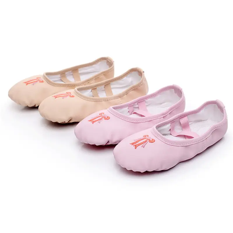 Zapatos de baile de entrenamiento para niños y adultos, zapatillas de Ballet de suela dividida de cuero completo para clase de baile