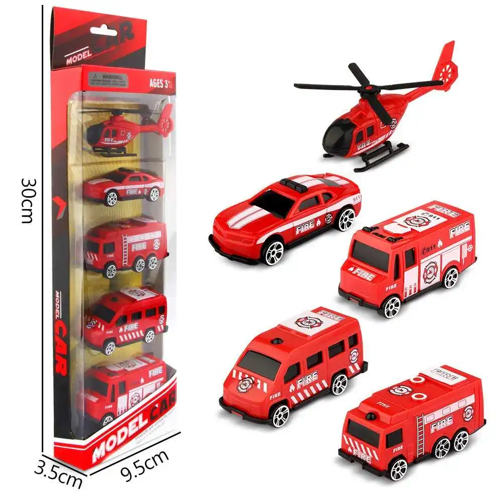 Juego de coches de bomberos, juguete para niños, coche de bomberos, Mini coche de juguete, 4 coches de rescate con 1 Juego de helicóptero de bomberos, juguete de aprendizaje genial