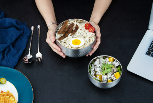 Household Food Grade 304 Stainless Steel Bowl Double Layer Anti-scalding Anti-falling Bowl Baby Rice Bowl