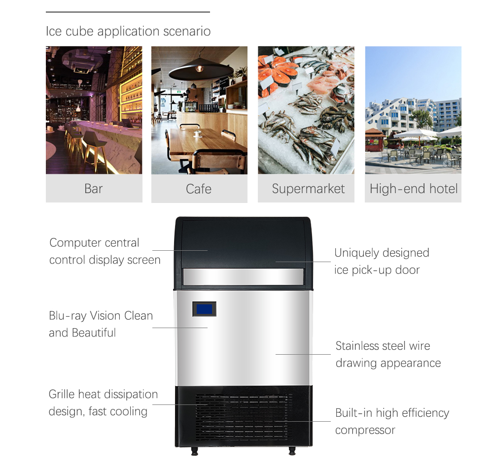 130kg Stainless Steel Flow Water Type Ice Cube Making Machines Commercial Automatic Ice Block Maker