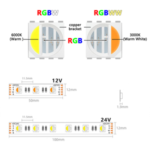 LED renkli Dimmer şerit PCB RGBWW işık çubuğu su geçirmez SMD 5050 RGBW 4 in 1 DC 12V 24V 60 Leds/m IP67 IP65 IP20 esnek beyaz - Product Image 4