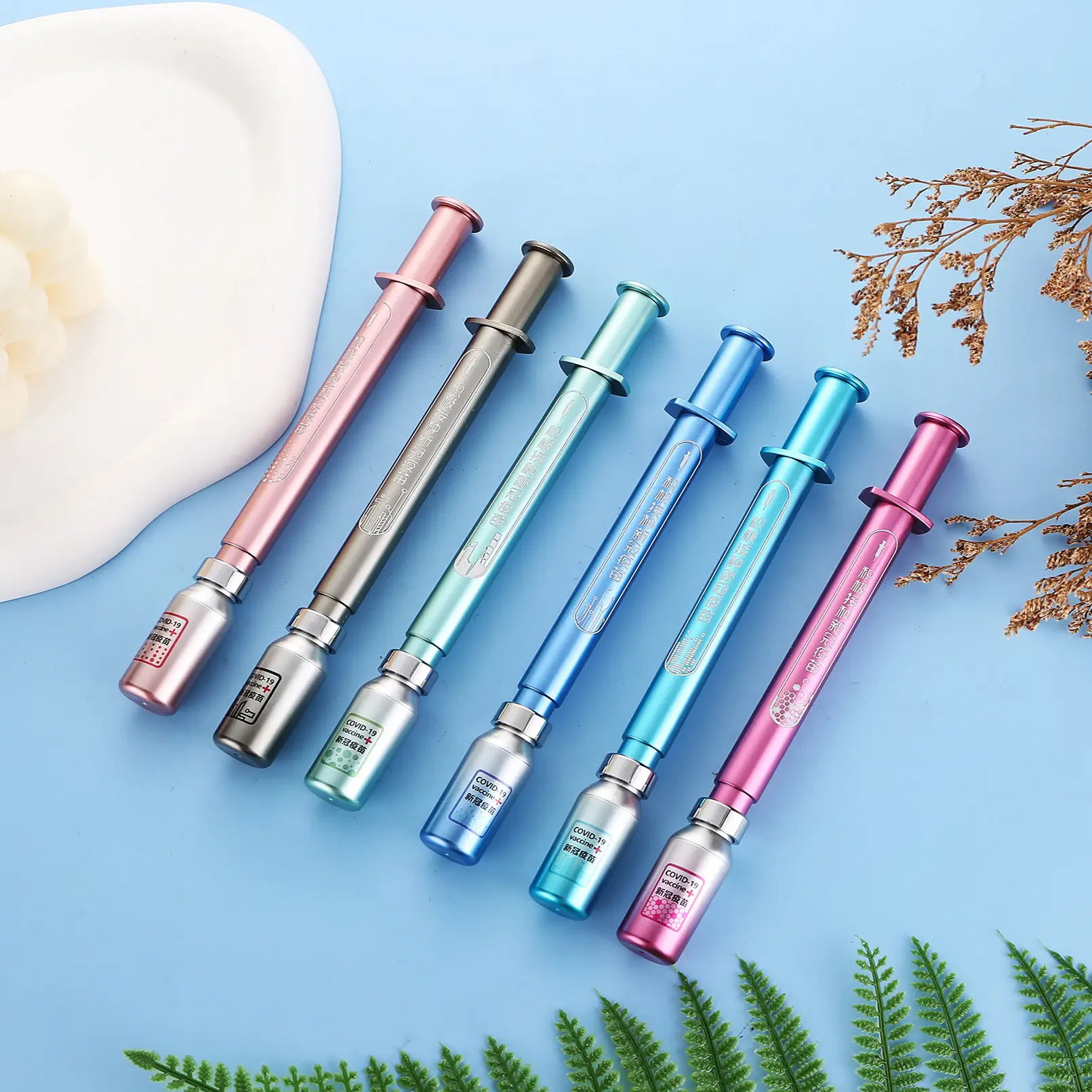 Vente en gros de seringue électroluminescente stylo neutre stylo de vaccination active avec stylo de vaccin de simulation de lumière