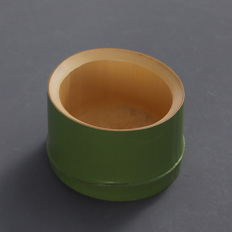 Green lacquered bamboo-shaped bowl