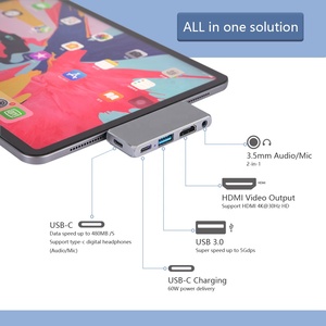 快速5合1 usb-c PD适配器，带usb-a 3.0音频麦克风端口60W 5gb/s闪电-快速数据传输4K @ 30hz库存! - Product Image 6