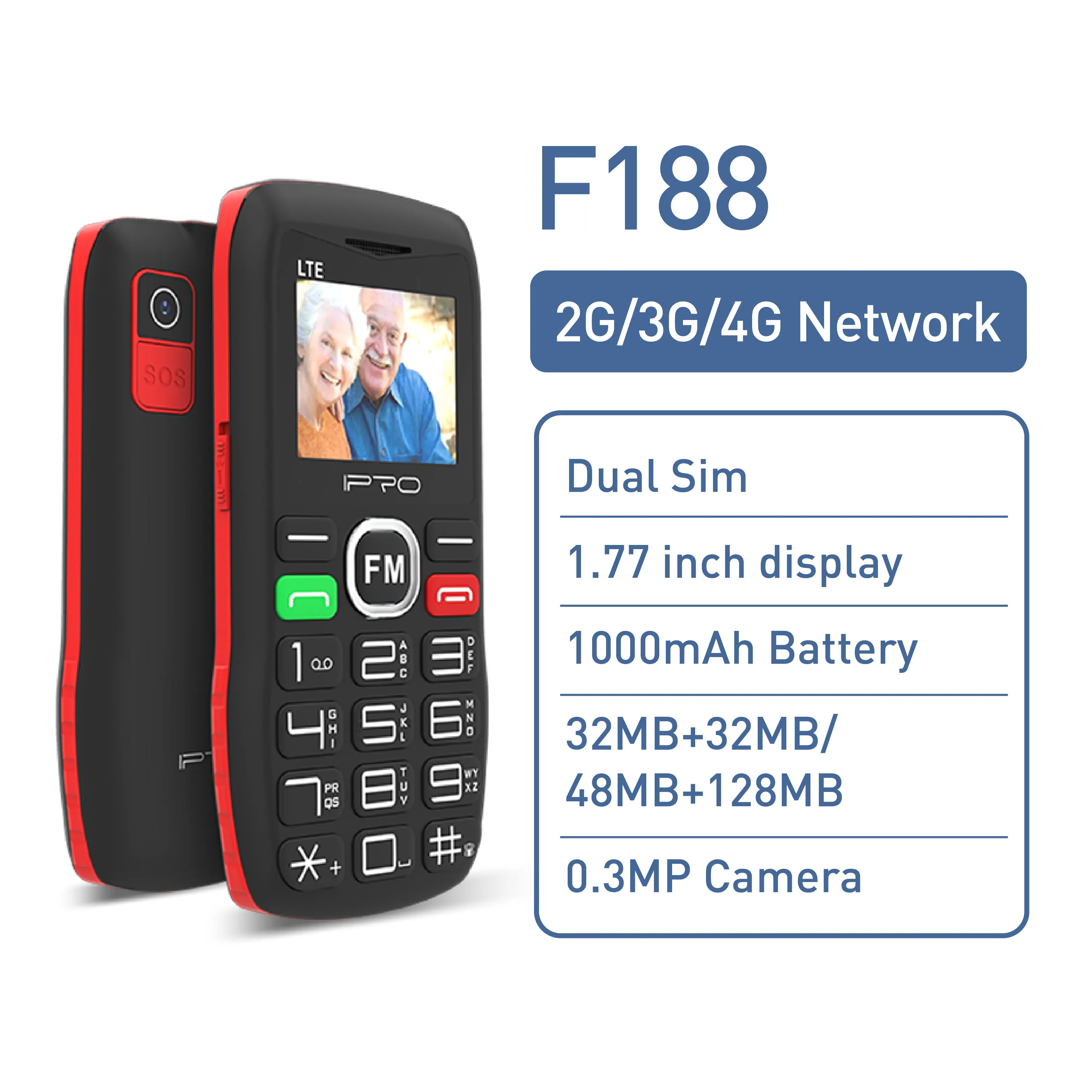 IPRO F188S 1,77 дюймов dual SIM 4G функция телефона 48 МБ + 128 Мб с камерой большая кнопка Новый разблокировать мобильный телефон для пожилых людей