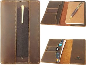 Taccuino da campo tascabile in pelle Vintage fatto a mano marrone e piccolo blocco Note sul campo taccuino porta carte di credito con penna - Product Image 2