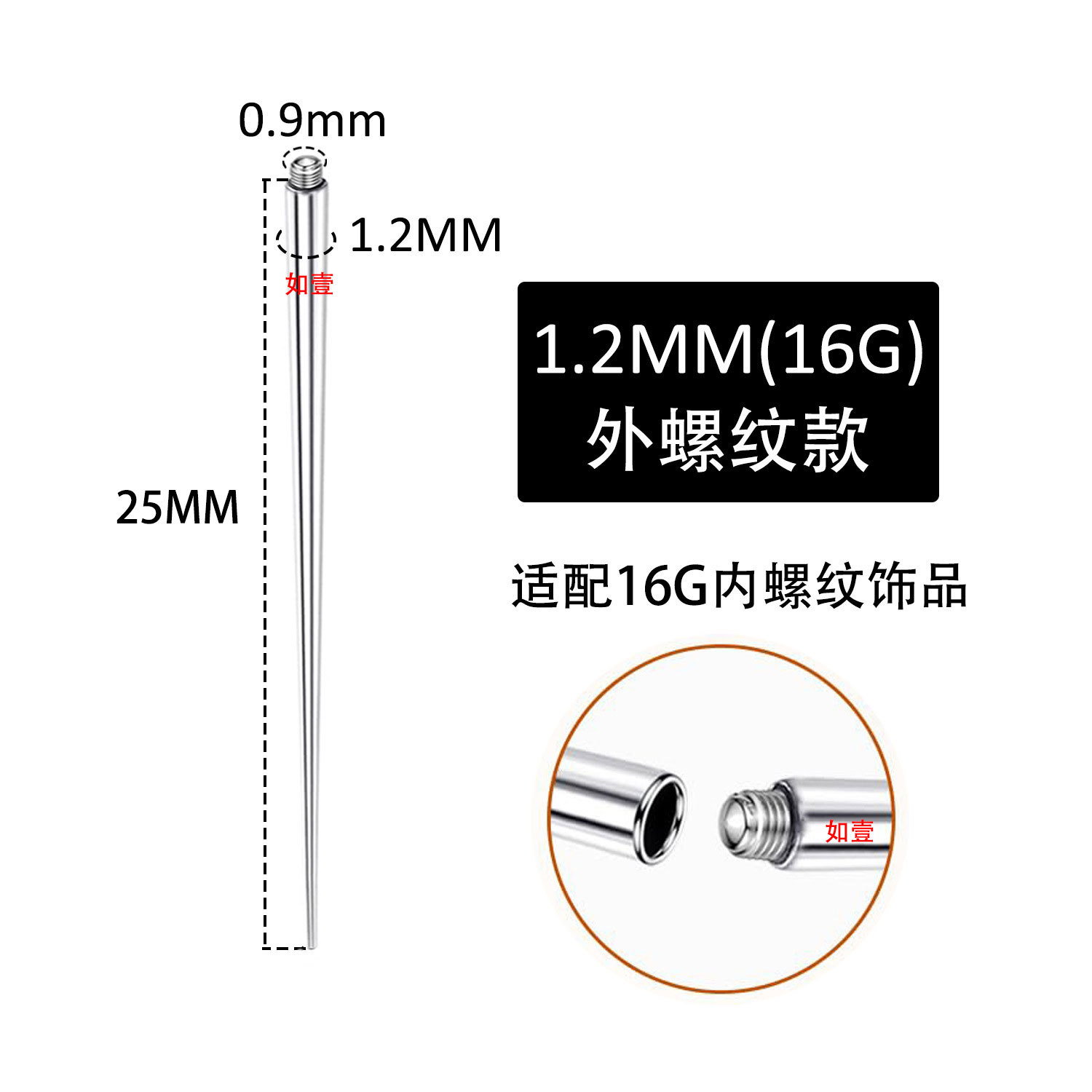 Version filetée 0,9 mm x 25 mm