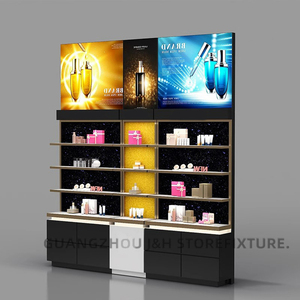 新款化妆品店设计黑色定制标志店化妆产品展示架带橱柜支架
