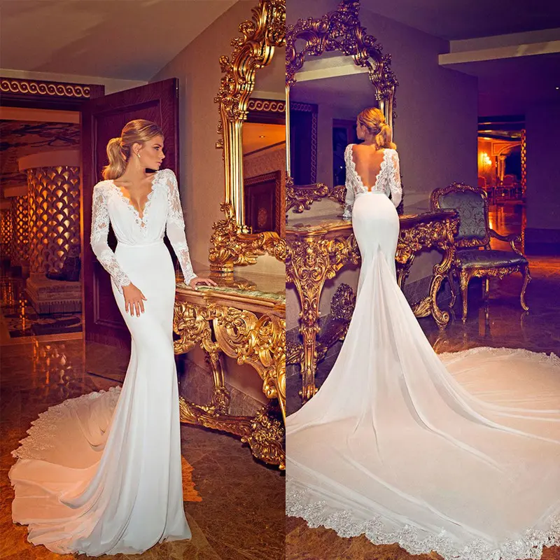 Low back appliqued fata stile elegante abito da sposa abito da sposa 2020